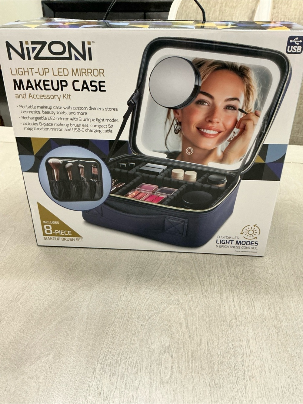 Light-Up LED Mirror Makeup Case - Navy